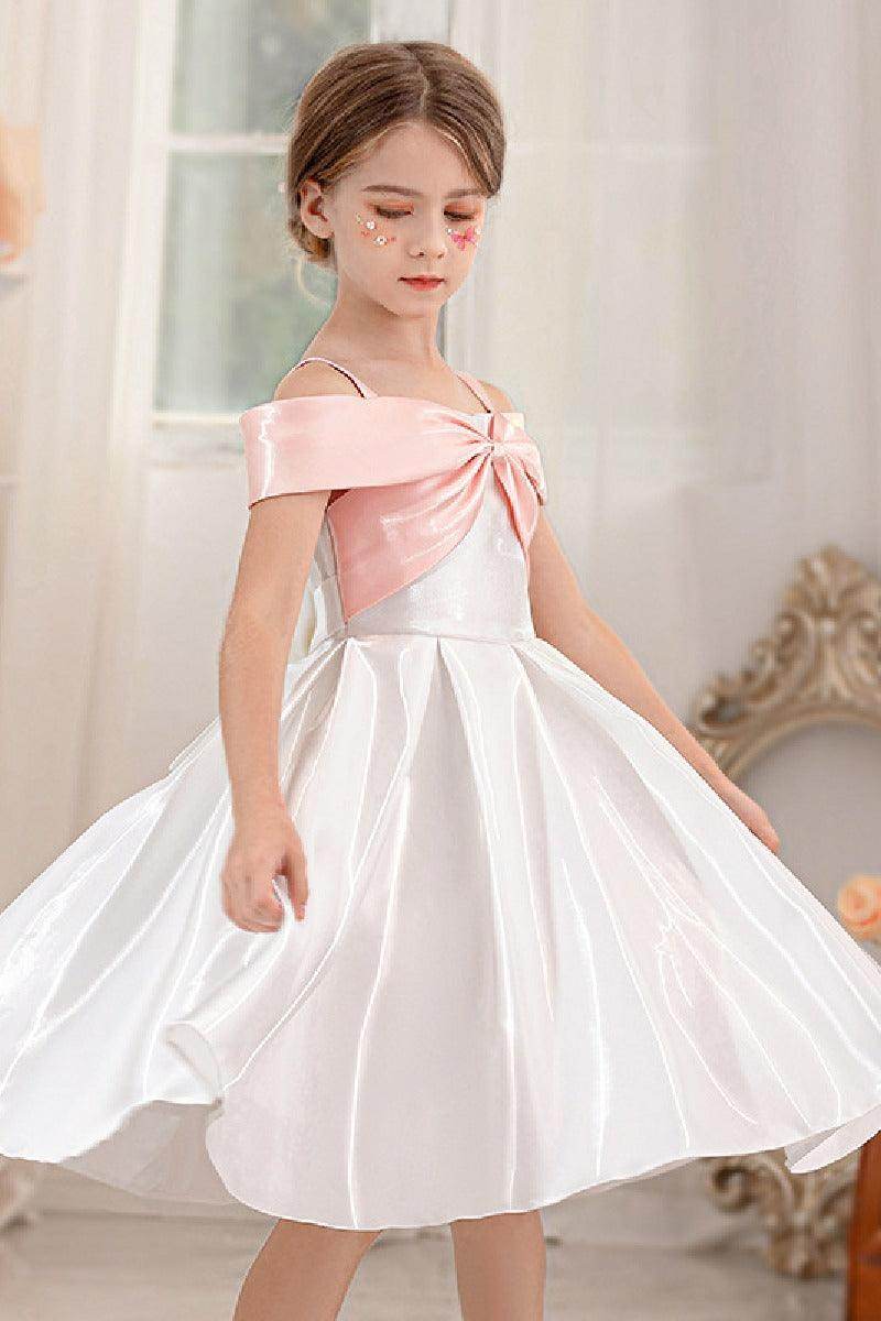 Ball-Gown/Princess Off the Shoulder Short Sleeves Organza Midi Flower Girl 805458209694 - COCOMELODY